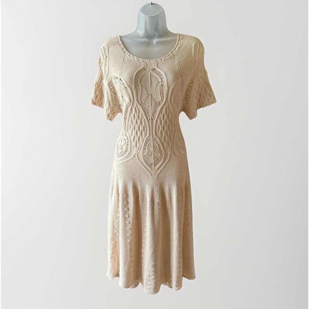 The Lase Project Crochet Maxi Dress Size Small Beige Ivory Boho Cottagecore Knit